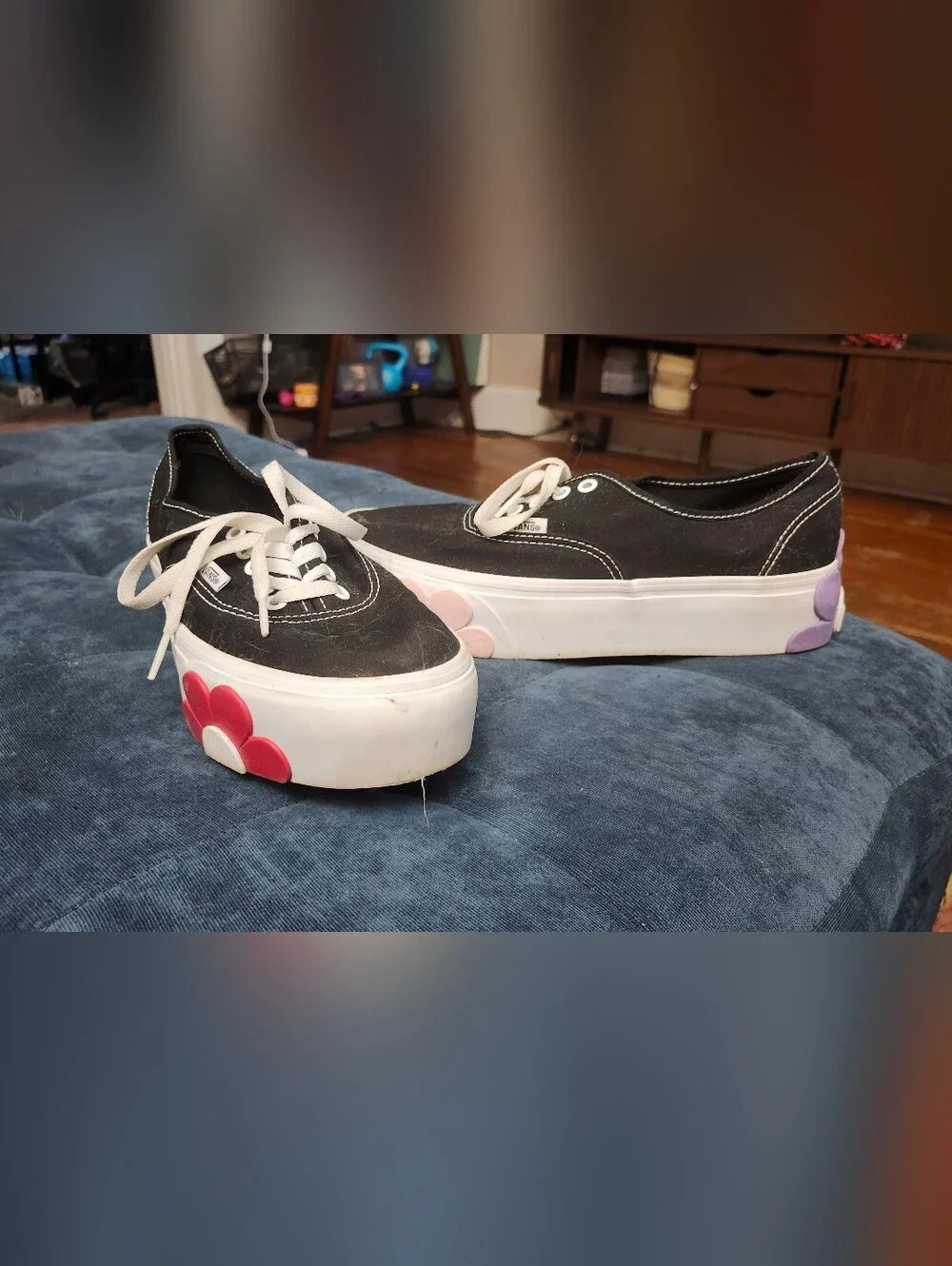 Vans Black Canvas Platform Sneakers with Pink Accents